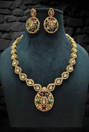 Ruby Green Meenakari Polki Necklace Set