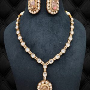 Rose Gold Polki Necklace with Rectangular Pendant