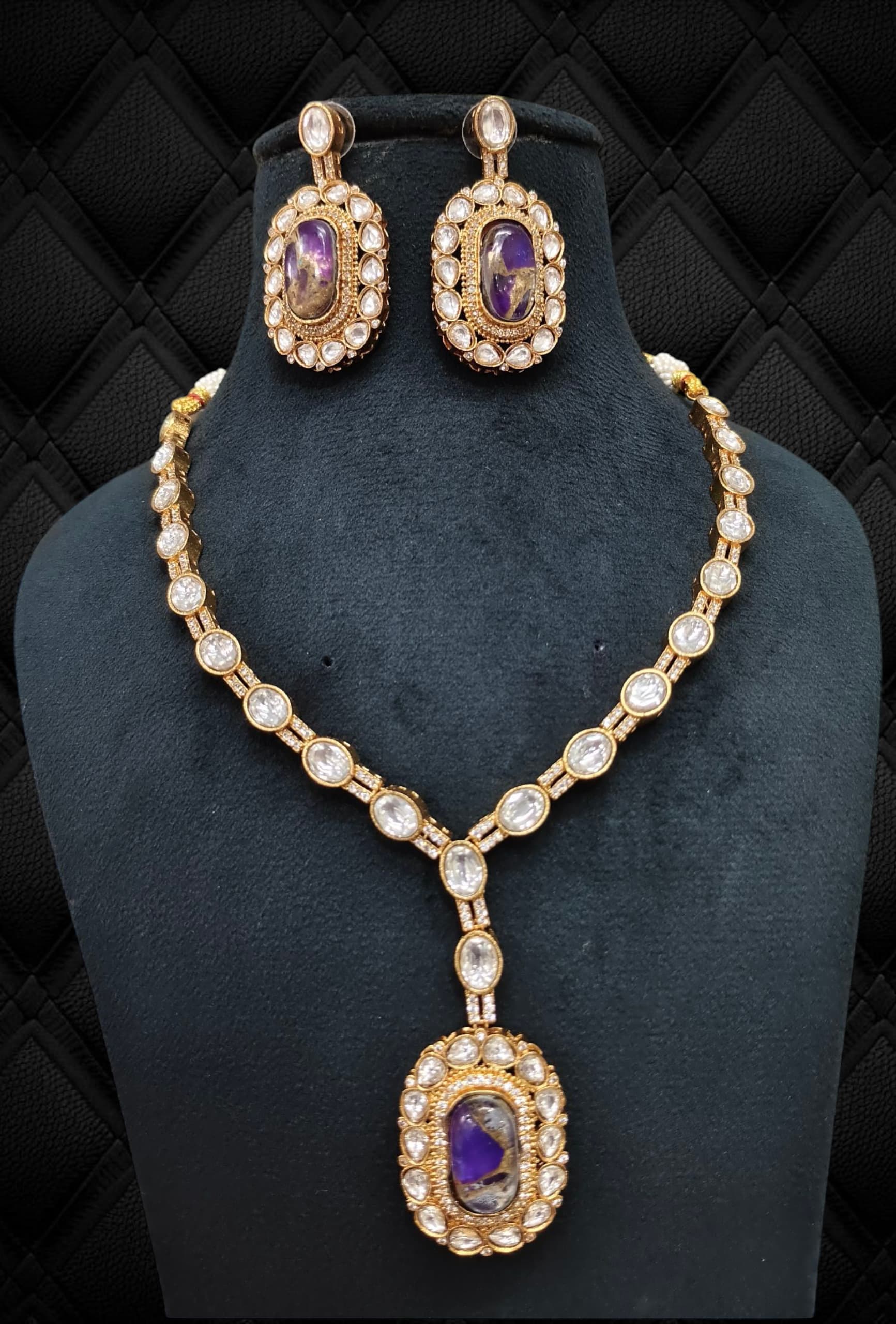 Amethyst Polki Bridal Necklace Set