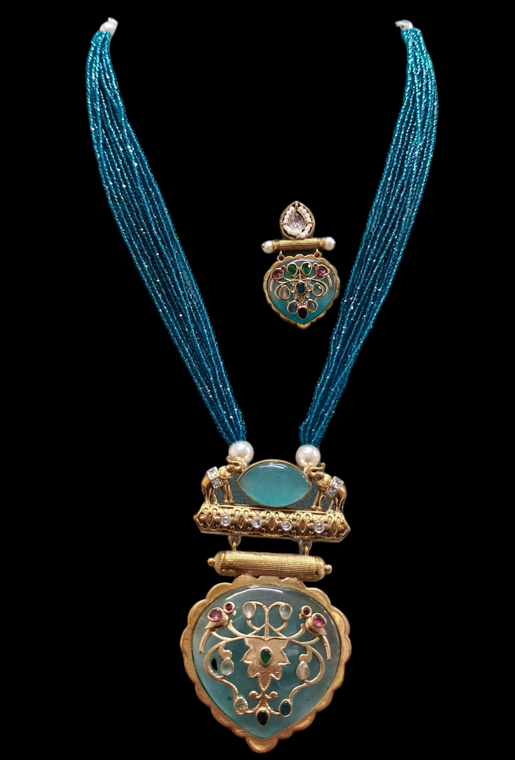 Blue Meenakari Beaded Kundan Necklace
